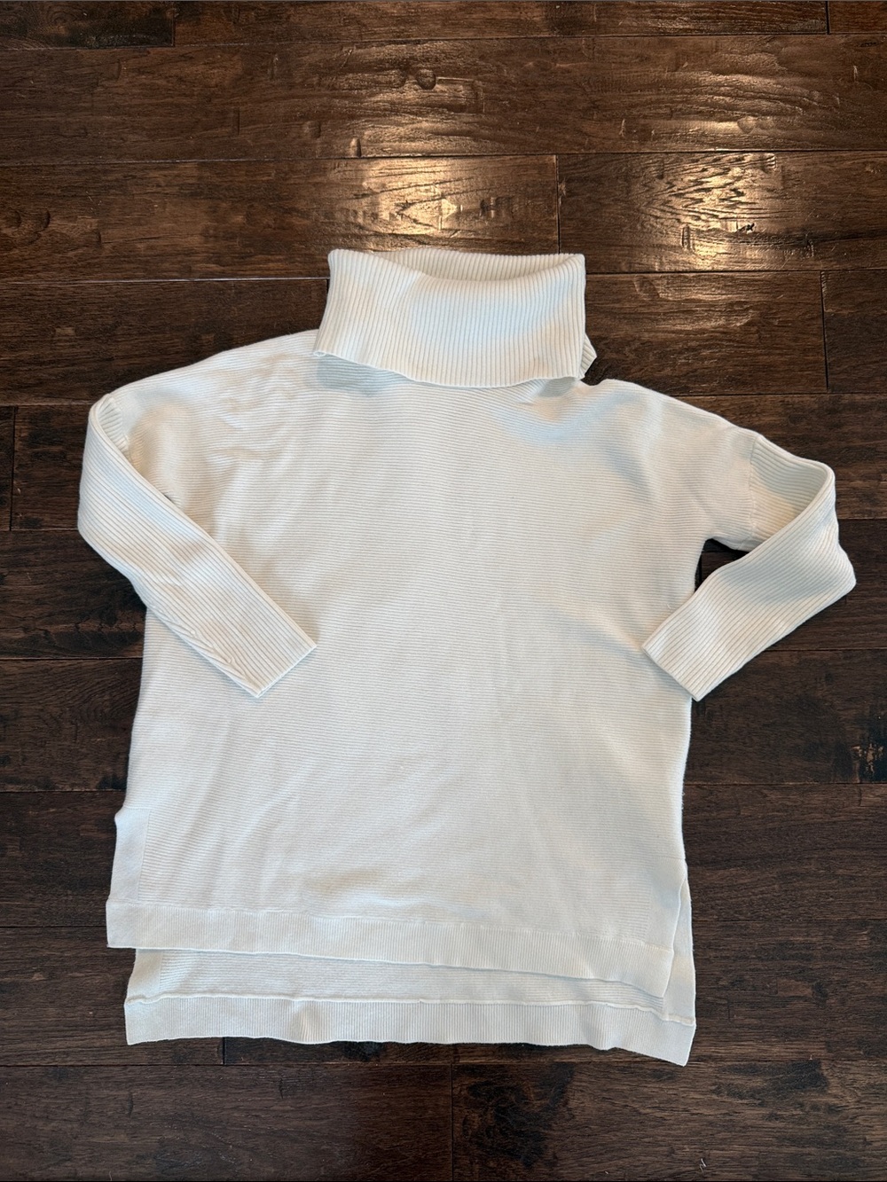 Relaxed Cream Turtleneck Sweater - Lightweight Rib Trim